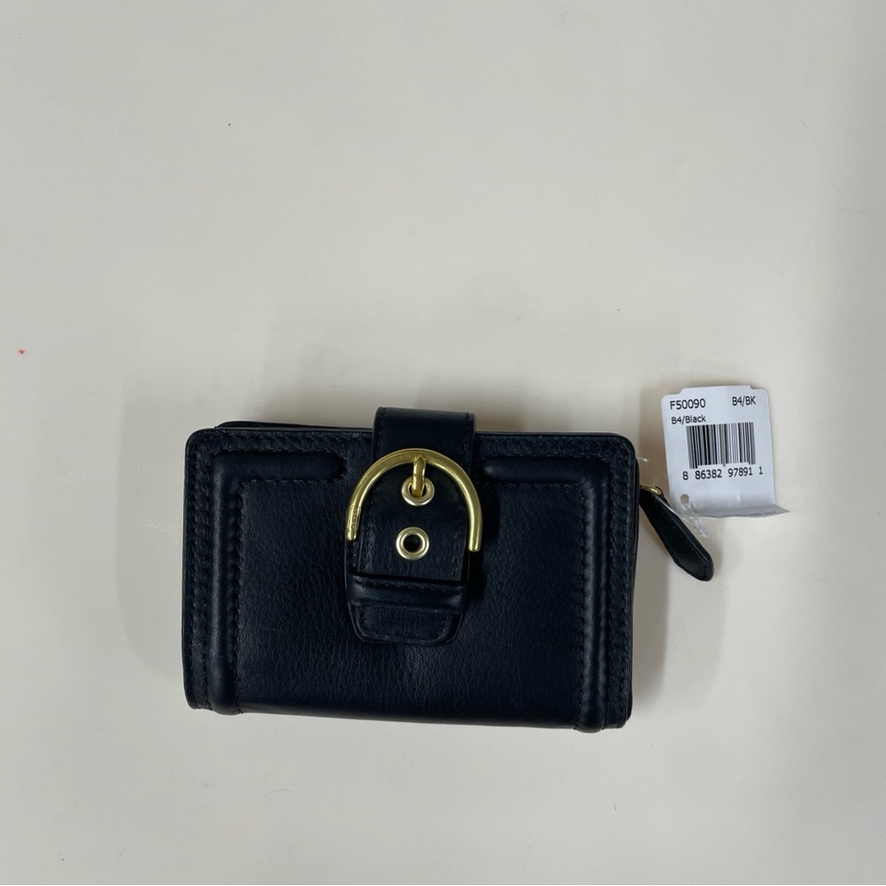 Coach Black Zipper Wallet with Gold Accent